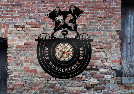 Schnauzer Wanduhr Uhr Holzuhr Uhren Ziffernblatt Clock Holz Armbanduhr wood wall sign sticker Welpen Welpe