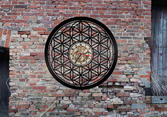 Blume des Lebens Estotheriker Heiler Wanduhr Uhr Holzuhr Uhren Ziffernblatt Clock Holz Armbanduhr
