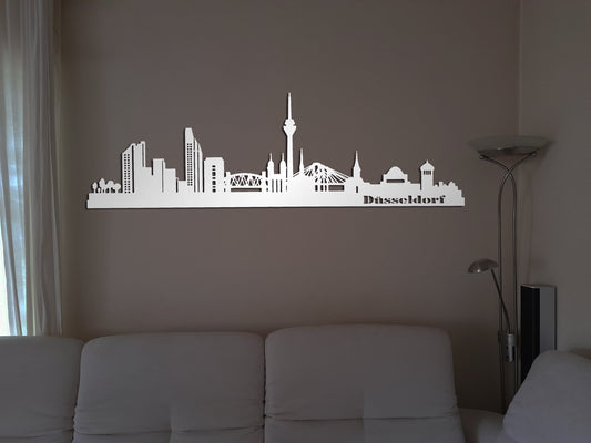 Edelstahl Skyline Düsseldorf Metall Wandkunst Stahl rostfrei Silhouette Metallkunst Künstlerarbeit