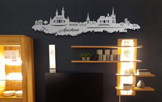 Edelstahl Skyline Aachen Stadt Metall Wandkunst Stahl rostfrei Silhouette Metallkunst Künstlerarbeit
