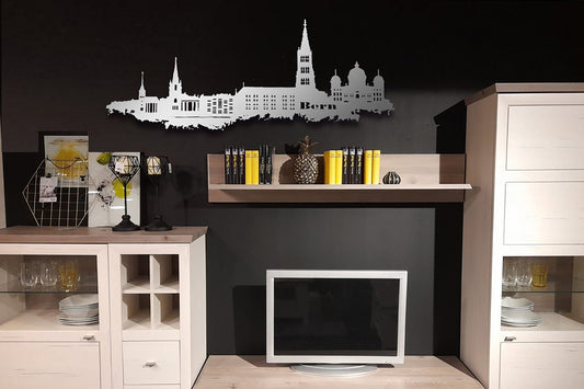 Edelstahl Skyline Stadt Bern Wandkunst Stahl rostfrei Silhouette Metallkunst Künstlerarbeit