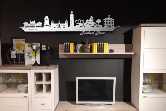 Edelstahl Skyline Insel Rügen Binz Wandkunst Stahl rostfrei Silhouette Metallkunst Künstlerarbeit