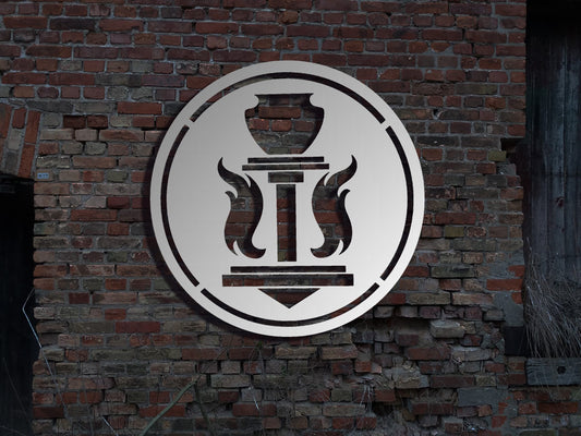 Edelstahl WandbildSchild Töpfer Töpferei Töpferwerkstatt  Zunftzeichen Rund Innungsschild Logo Emblem Zeichen Zunft