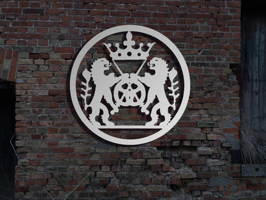 Edelstahl Wandbild Schild Bäcker Zunftzeichen Rund Innungsschild Logo Emblem Zeichen Zunft sign Metallschild Stahlschild