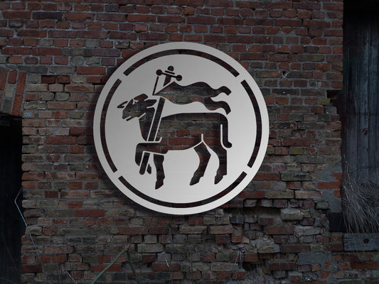 Edelstahl WandbildSchild Metzger Metzgerei Schlachter Fleischer Fleischermeister  Zunftzeichen Rund Innungsschild Logo Emblem Zeichen Zunft