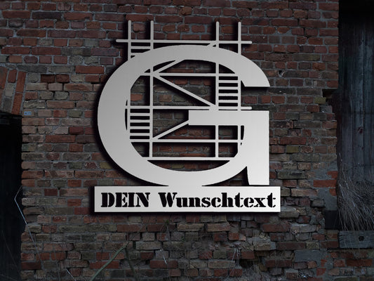 Edelstahl Wandbild Schild Gerüstbau Gerüstbauer Zunftzeichen Rund Innungsschild Logo Emblem Zeichen Zunft sign Metallschild Stahlschild