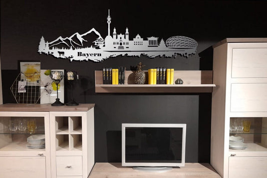 Edelstahl Skyline  Bayern Bundesland Metall Wandkunst Stahl rostfrei Silhouette Metallkunst Künstlerarbeit