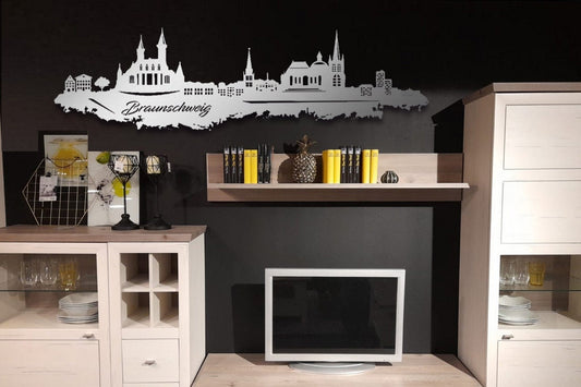 Edelstahl Skyline Braunschweig Stadt Wandkunst Stahl rostfrei Silhouette Metallkunst Künstlerarbeit