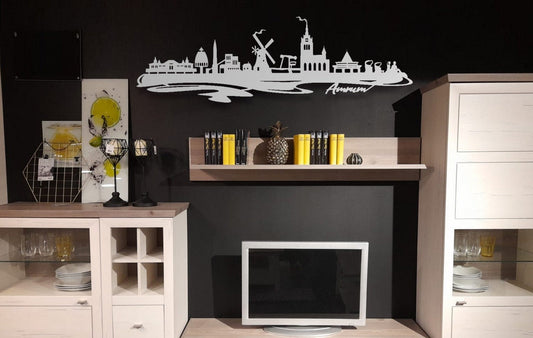 Edelstahl Skyline Amum Insel  Metall Wandkunst Stahl rostfrei Silhouette Metallkunst Künstlerarbeit