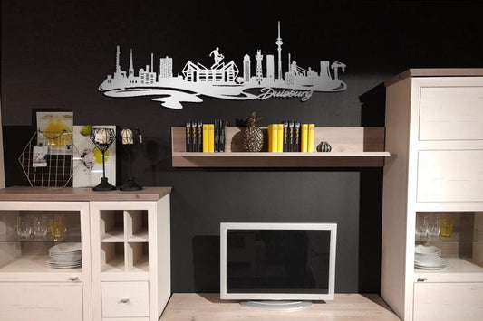 Edelstahl Skyline Stadt Duisburg  Wandkunst Stahl rostfrei Silhouette Metallkunst Künstlerarbeit