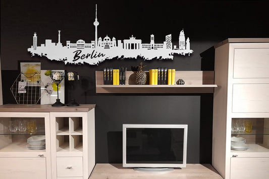 Edelstahl Skyline Stadt Berlin Wandkunst Stahl rostfrei Silhouette Metallkunst Künstlerarbeit