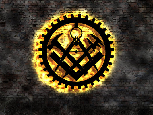 LED Schild Mechaniker Zunftzeichen Rund Innungsschild Logo Emblem Zeichen Zunft