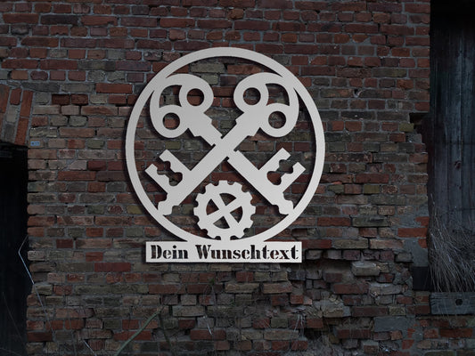Edelstahl Wandbild Schild Schlosserei Schlosser Metallbau Metallbauer  Innungsschild Logo Emblem Zeichen Zunft sign Metallschild Stahlschild