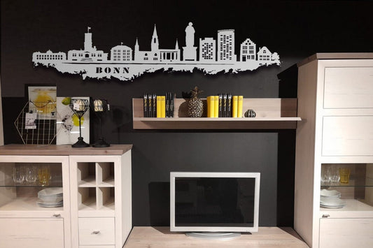 Edelstahl Skyline  Bonn Metallkunst  Stadt  Metall Wandkunst Stahl rostfrei Silhouette Metallkunst Künstlerarbeit