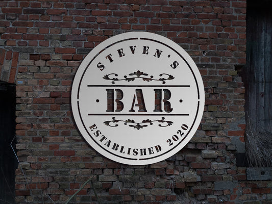 Edelstahl Wandbild Schild Bar Barschild Bardeko rundes rund Tresen  sign Metallschild Stahlschild