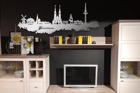 Edelstahl Skyline Stadt Bremen Metall Wandkunst Stahl rostfrei Silhouette Metallkunst Künstlerarbeit