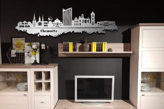 Edelstahl Skyline Stadt Chemnitz Metall Wandkunst Stahl rostfrei Silhouette Metallkunst Künstlerarbeit