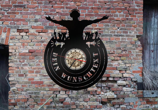 Wanduhr Uhr Holzuhr Uhren Ziffernblatt Clock 3D LED DJ Discjockey Ausrüstung Licht Schallplatte  Boxen Deko Schild Schallplatte Vinyl