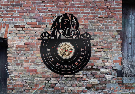 Wanduhr Uhr Holzuhr Uhren Ziffernblatt Clock Holz Armbanduhr Münsterländer Hundezucht Bild  Dog Hund wood wall sign sticker Welpen Welpe