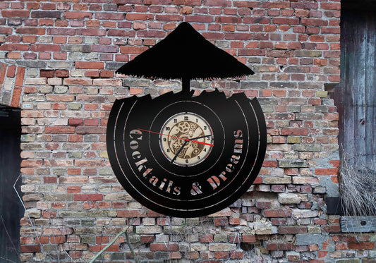 Wanduhr Uhr Holzuhr Uhren Ziffernblatt Cocktails and Dreams  Bar Barschild sign Tresen Cocktailbar
