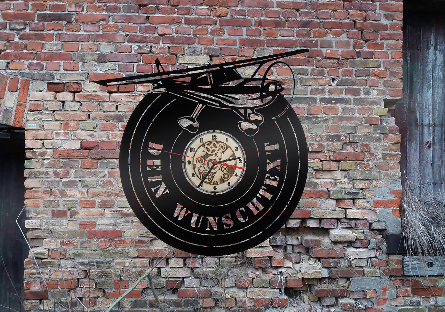 Uhr Wanduhr Flugzeug Jet Kleinflugzeug Air Plane Fighter Modell Bild Pilotenhelm Leinwandbild AK Modellflugzeug