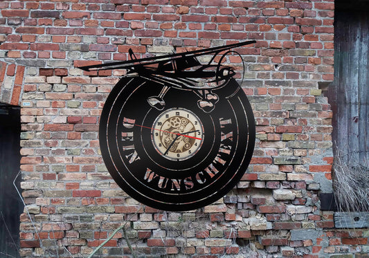 Uhr Wanduhr Flugzeug Jet Kleinflugzeug Air Plane Fighter Modell Bild Pilotenhelm Leinwandbild AK Modellflugzeug