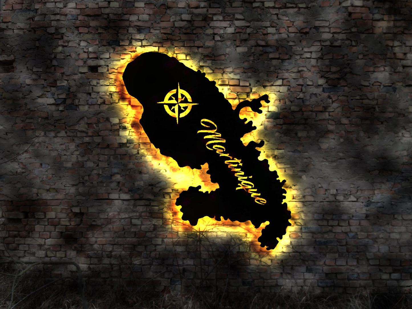 Skyline Martinique  LED Wandbild Insel  Holz Stadt AK Karte  Stadtplan Wandsticker Leuchtbild  Wandtattoo Reiseführer Silhouette