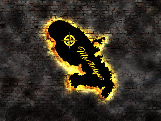 Skyline Martinique  LED Wandbild Insel  Holz Stadt AK Karte  Stadtplan Wandsticker Leuchtbild  Wandtattoo Reiseführer Silhouette