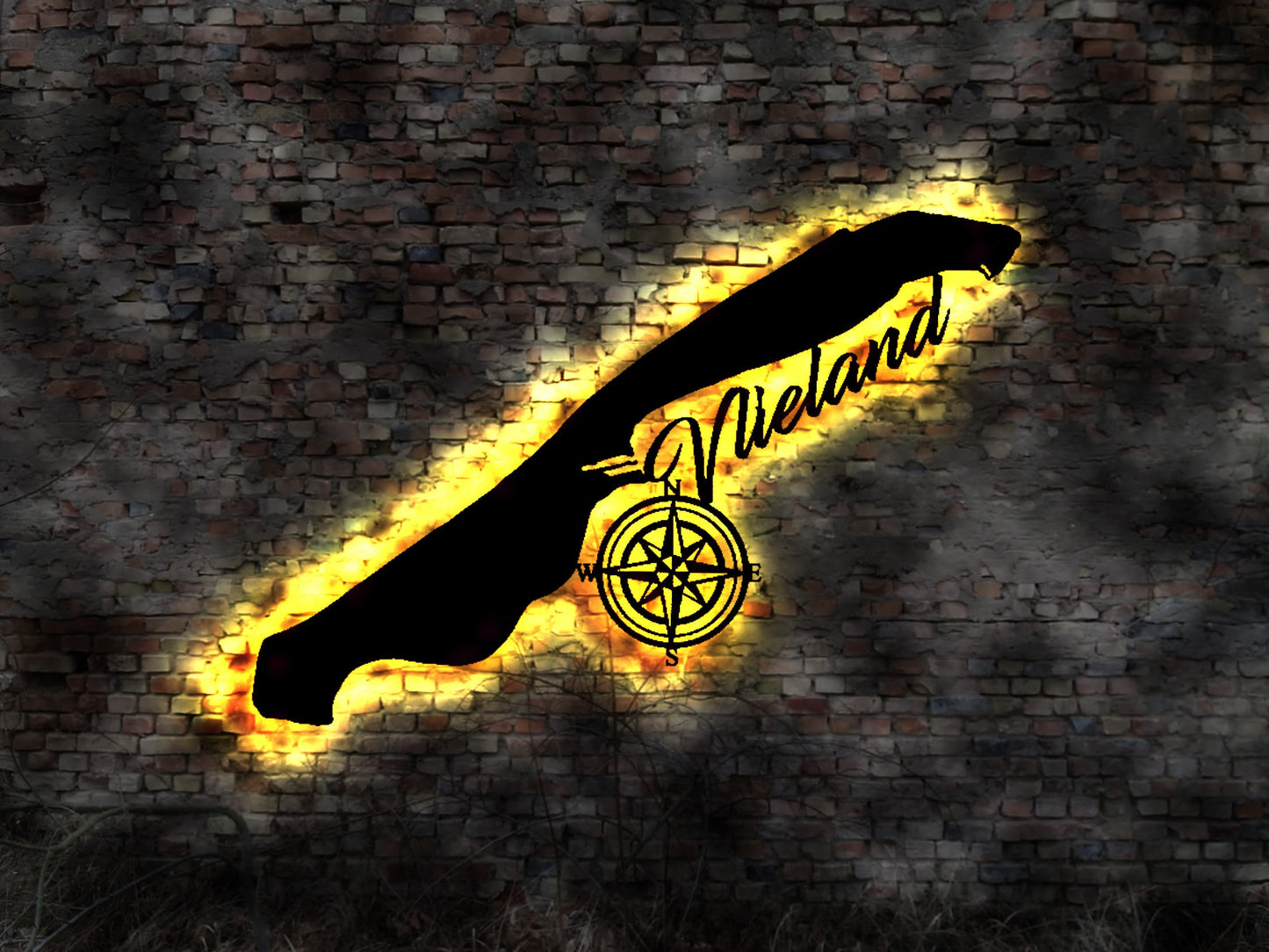 Skyline Vlieland   LED Wandbild Insel  Holz Stadt AK Karte  Stadtplan Wandsticker Leuchtbild  Wandtattoo Reiseführer Silhouette