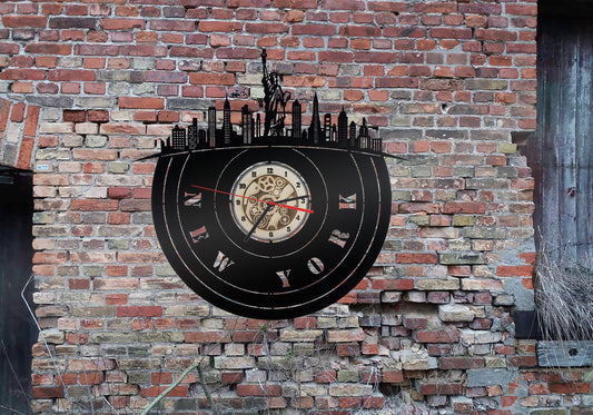 Wanduhr Uhr Holzuhr Uhren Ziffernblatt Skyline New York USA   Stadt  Karte Map Wandsticker  Wandtattoo Reiseführer