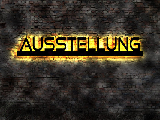 LED Leuchtschild Holz Ausstellung Schild Hinweisschild Galerie Vernissage Museum