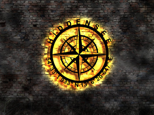 Skyline Hiddensee Ostsee Urlaub  LED Wandbild Holz Stadt AK Karte Map Wandsticker Leuchtbild Neonreklame Wandtattoo Reiseführer Silhouette