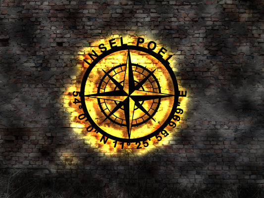 Insel Poel Pöl Pöhl Poehl   LED Wandbild Holz Stadt AK Karte Map Wandsticker Leuchtbild Andenken Dekoration Wandtattoo Pension  Silhouette