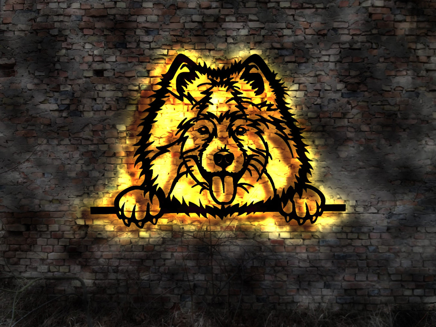 Samojede LED Wandbild aus Holz Buch Dog Zucht Züchter Führleine Plüschtier Skulptur Spielzeug