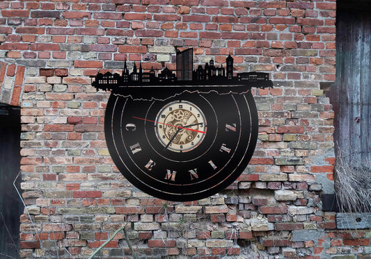 Wanduhr Uhr 3D LED Deko Skyline Chemnitz  Holz Silhouette Wandtattoo Aufkleber Sticker  Wandbehang Kuckucksuhr Armbanduhren Laden Store