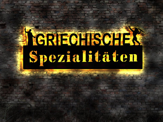 LED Schild Wandbild Griechische Spezialitäten Griechenland Inseln Restaurant Speisekarte Gott Gyros Öffnungzeiten Saucen Zaziki