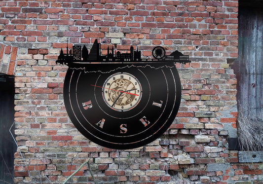 Wanduhr Uhr 3D LED Deko Skyline Basel   Holz Silhouette Wandtattoo Aufkleber Sticker  Wandbehang Kuckucksuhr Armbanduhren Laden Store