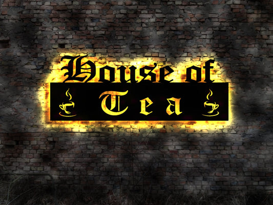 House of Tea Teestube Time Tee Aufsteller Schild Shop Werbung Sieb Kanne Teebeutel Teesieb Bild Tee Set no Neon sign Wandbild  Teeshop Shop