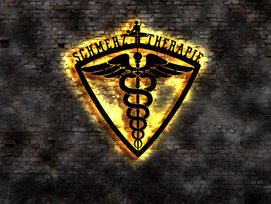 Schmerztherapie Schmerz Therapie Schmerzen Behandlung Heilpraktiker Schild Leuchtschild Bild Deko Buch  Wandlampe LED Wandbild Liege