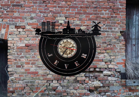 Jever Stadt Wanduhr Uhr Holzuhr Uhren Ziffernblatt Clock Holz Armbanduhr Skyline Silhouette  Aufkleber