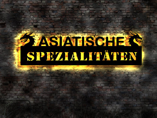 LED Schild Wandbild Asiatische  Spezialitäten Asien Inseln Restaurant Speisekarte Tempel Öffnungzeiten Saucen  Reis Huhn Chinesischer Drache