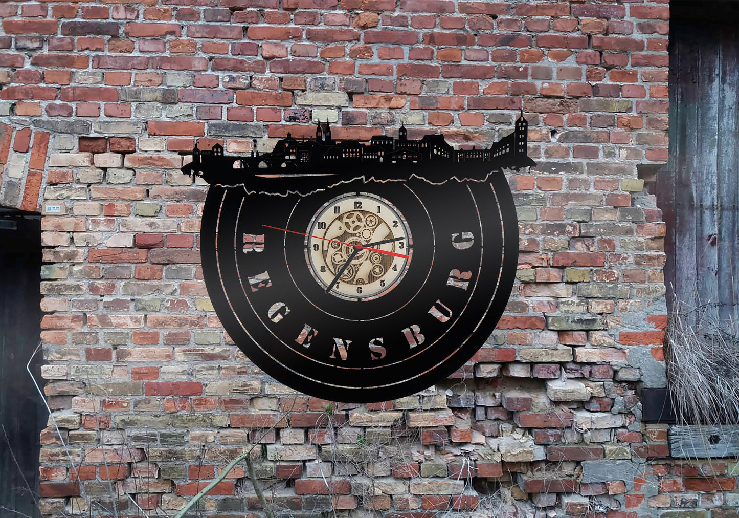 Regensburg  Stadt Wanduhr Uhr Holzuhr Uhren Ziffernblatt Clock Holz Armbanduhr Skyline Silhouette  Aufkleber