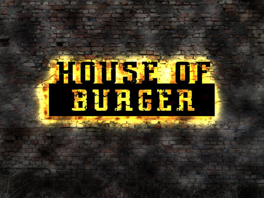House of Burger Imbiss Fast food Pizza Display Aufkleber Wandtattoo Blechschild Leuchtschild Wandsticker Leuchtbild Neonreklame Neon sign