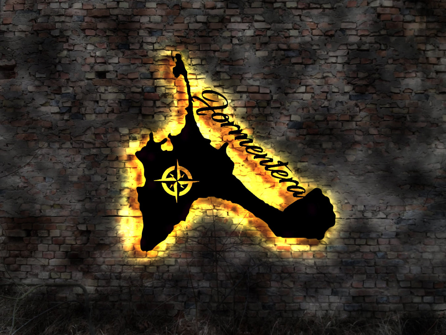 Skyline Formentera Island Urlaub  LED Wandbild Holz Stadt AK Karte Map Wandsticker Leuchtbild Neonreklame Wandtattoo Reiseführer Silhouette