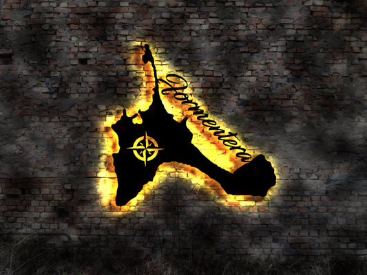 Skyline Formentera Island Urlaub  LED Wandbild Holz Stadt AK Karte Map Wandsticker Leuchtbild Neonreklame Wandtattoo Reiseführer Silhouette