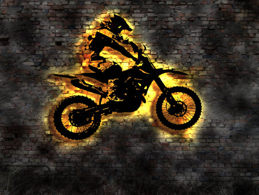 LED Leuchtreklame 3D  Deko Super Moto Supermoto  Motocross Biker Motorrad Rennen Rennfahrer Vollcross