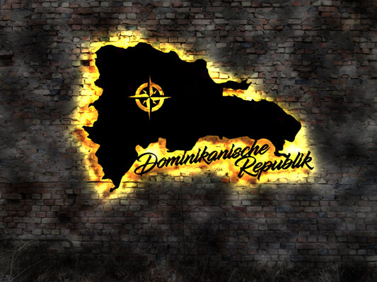 Skyline Dominikanische Republik LED Wandbild Holz Stadt AK Karte Map Wandsticker Leuchtbild Wandtattoo Reiseführer Silhouette Karibik