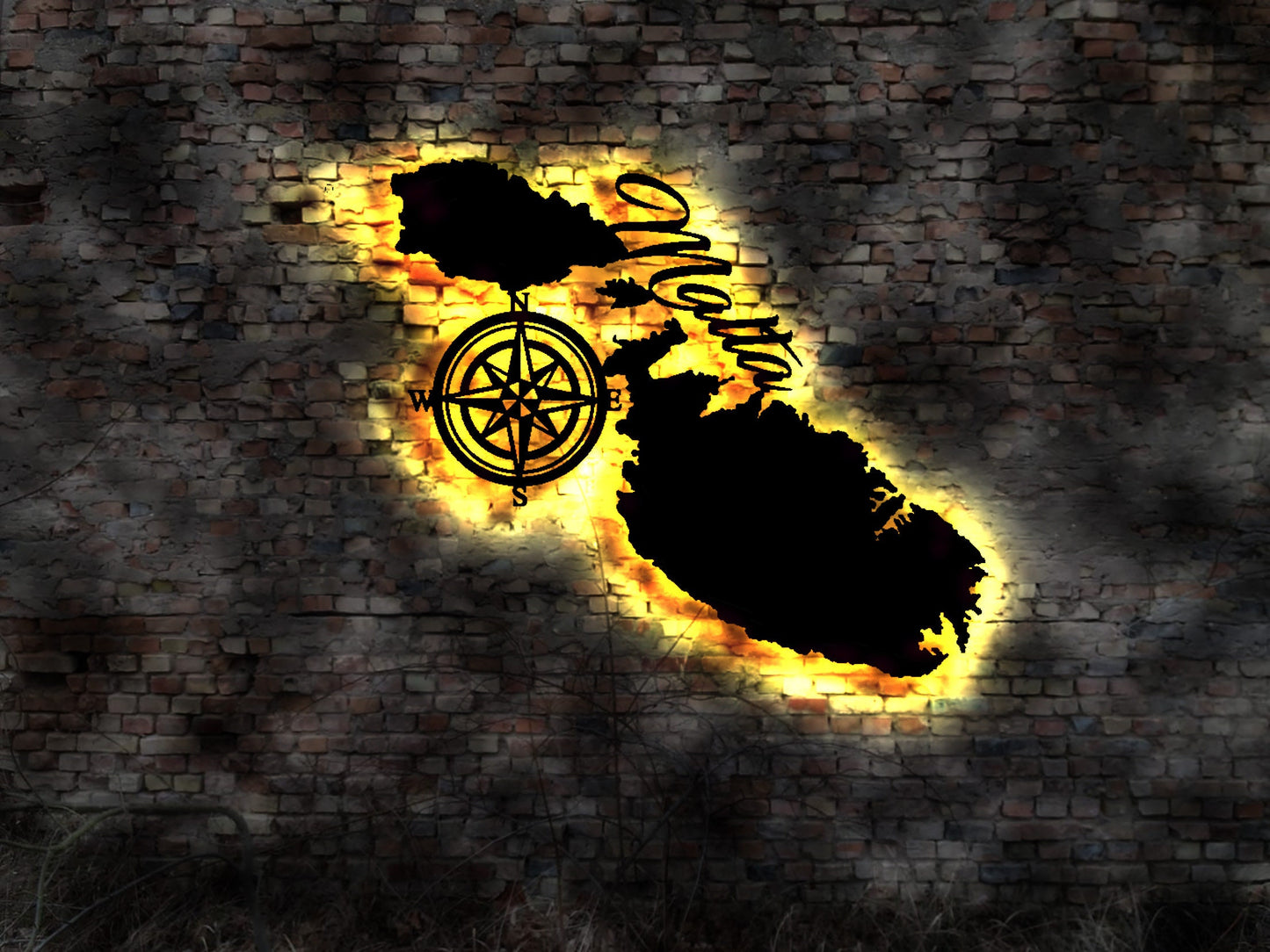 Skyline Malta Island LED Wandbild Holz Stadt AK Karte Map Wandsticker Leuchtbild Neonreklame Wandtattoo Reiseführer Silhouette