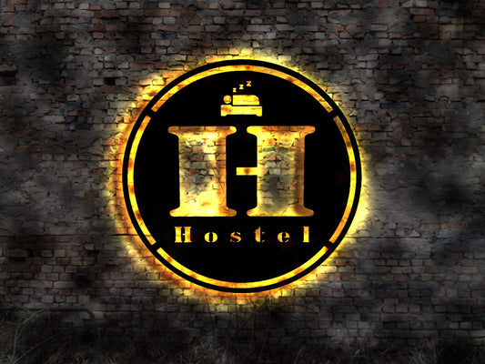 Hostel Hotel Motel Pension Übernachtung  Reklame no Neon sign Neonreklame Buch Firma Blechschild Leuchtschild Wandsticker Leuchtbild  sign