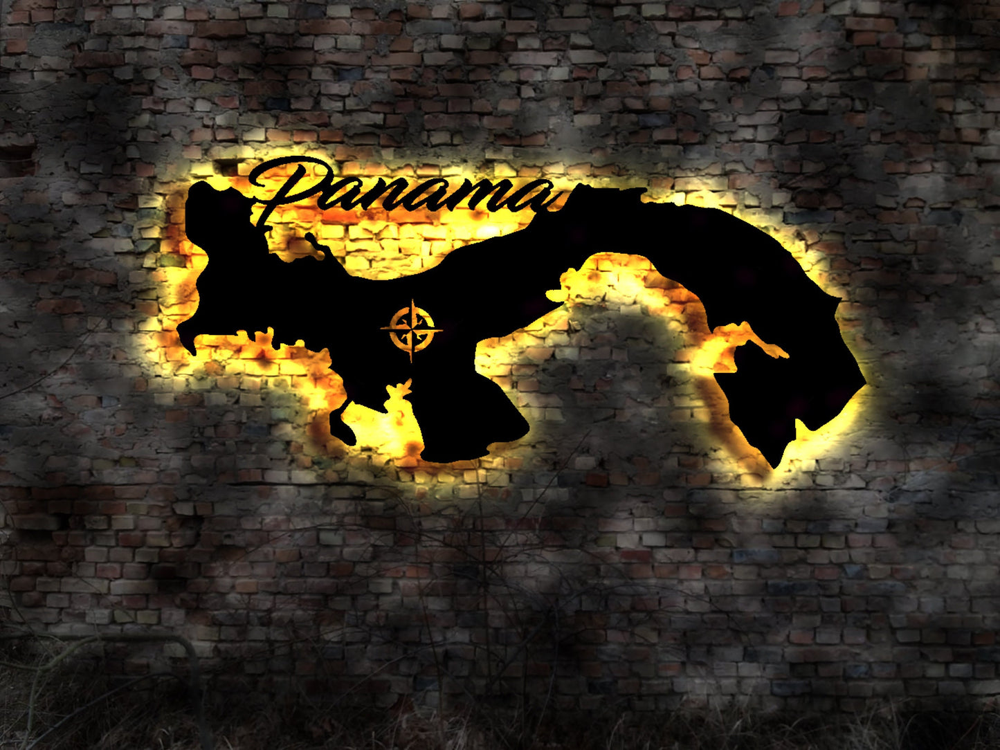 Skyline Panama  LED Wandbild Holz Stadt AK Karte Map Wandsticker Leuchtbild Neonreklame Wandtattoo Reiseführer Silhouette